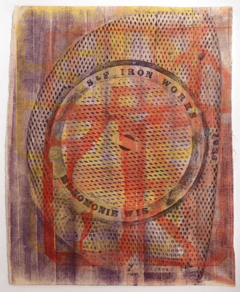 Sari Dienes Menomonie 7, c. 1966 rubbing on fabric fabric: 35 x 28 inches frame: 39 3/4 x 32 13/16 inches